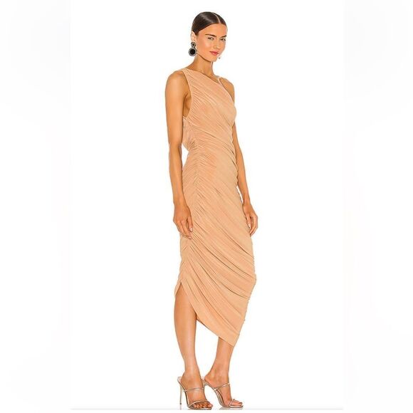Norma Kamali Diana Gown nude tan midi dress bodycon Revolve New S - Picture 2 of 13